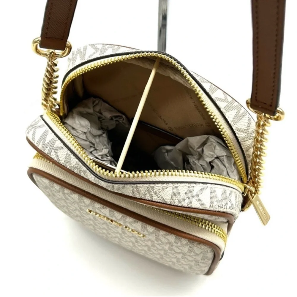 Michael Kors Jet Set Travel Medium Logo Crossbody Bag Vanilla/Brown